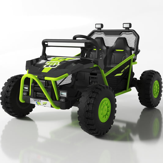 iYofe 36V Ride on Car, Powered Ride on UTV Toys for Big Kids Boys Girls Ages 5+, Kids Electric Cars with Bluetooth, Music, 4 Wheels Spring Suspension, without Remote Control, Green