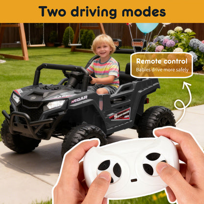 12V Powered Ride on Car UTV, Kids Ride on Toys for Toddlers Ages 3-5, Ride on Vehicles with Remote Control, Bluetooth, Music, 4 Wheels Suspension, Electric Cars for Kids Boys Girls, Black