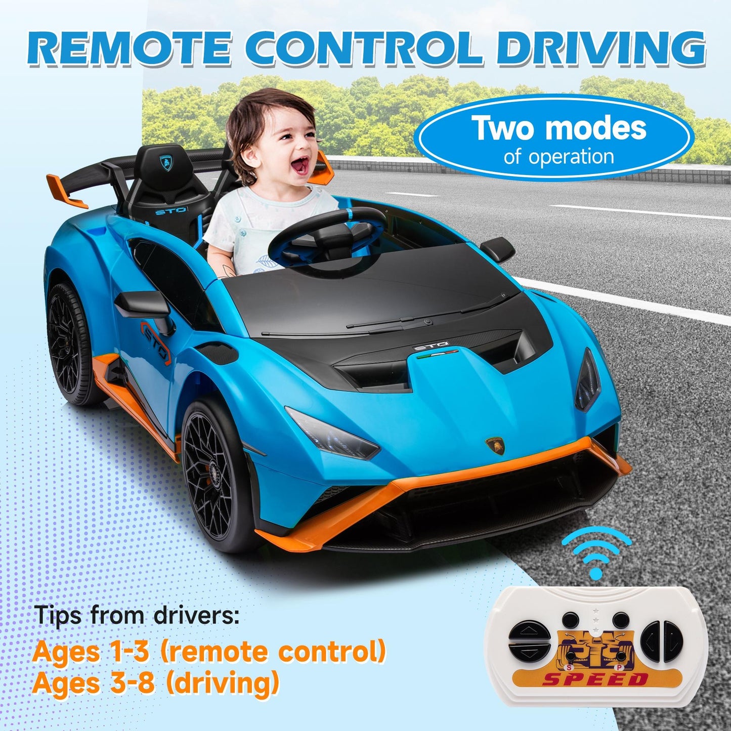 Lamborghini Ride on  Toy Car, 24V Electric Ride on Sports Car with Remote Control, Battery Powered Kid Car Kids Electric Vehicles, 4 Wheeler with Bluetooth, Music Player, LED Light, 360° Spins