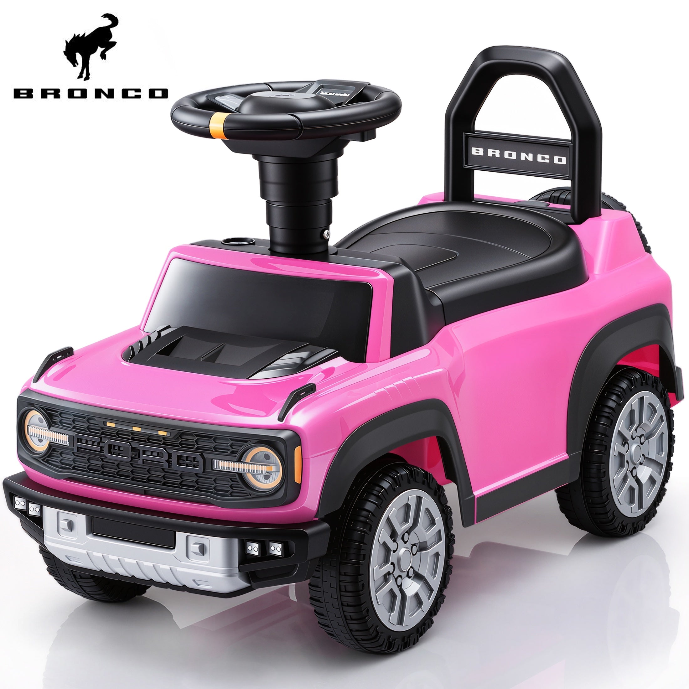 iYofe Kids Ride on Push Car 2 in 1, Ford Bronco Raptor Toddlers Ride on Push Toys with Horn, Music, Handle, Under Seat Storage, Ride on Toys for Toddlers 18 Months +, Pink