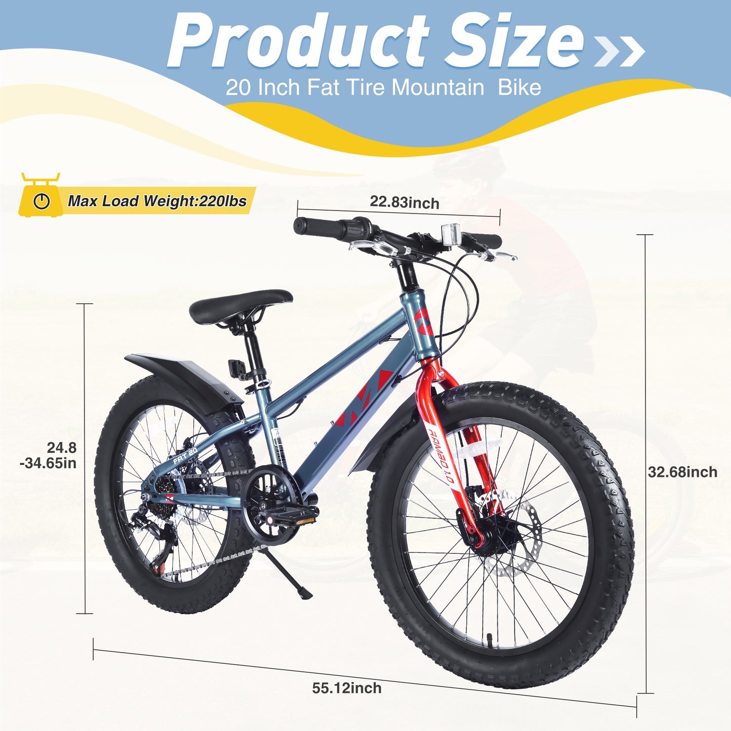 20 inch Kids Mountain Bikes for Boys Girls, 7 Speed Fat Tire Mountain Bicycle w/ Disc Brakes, Bike for kids Ages 5-12 Years Old, City Bikes Street Suit for Rider Height 44"-56", 85% assembled (Gray)