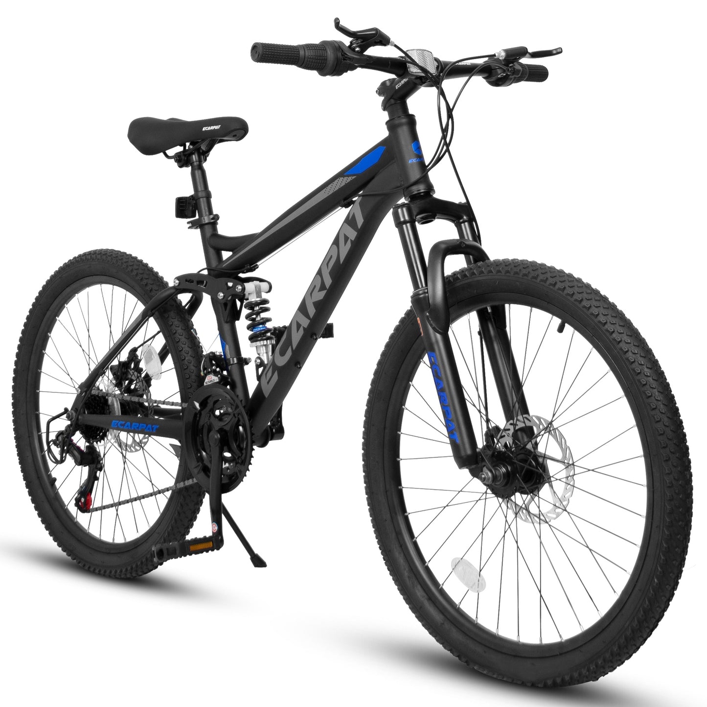 24" Mountain Bikes for Kids Teen, 21 Speed Full Suspension Mountain Bicycle w/ Disc Brakes, Bike for Boys Girls Ages 10+, Steel Frame, Suit for Rider Height 5'-5'8", 85% assembled