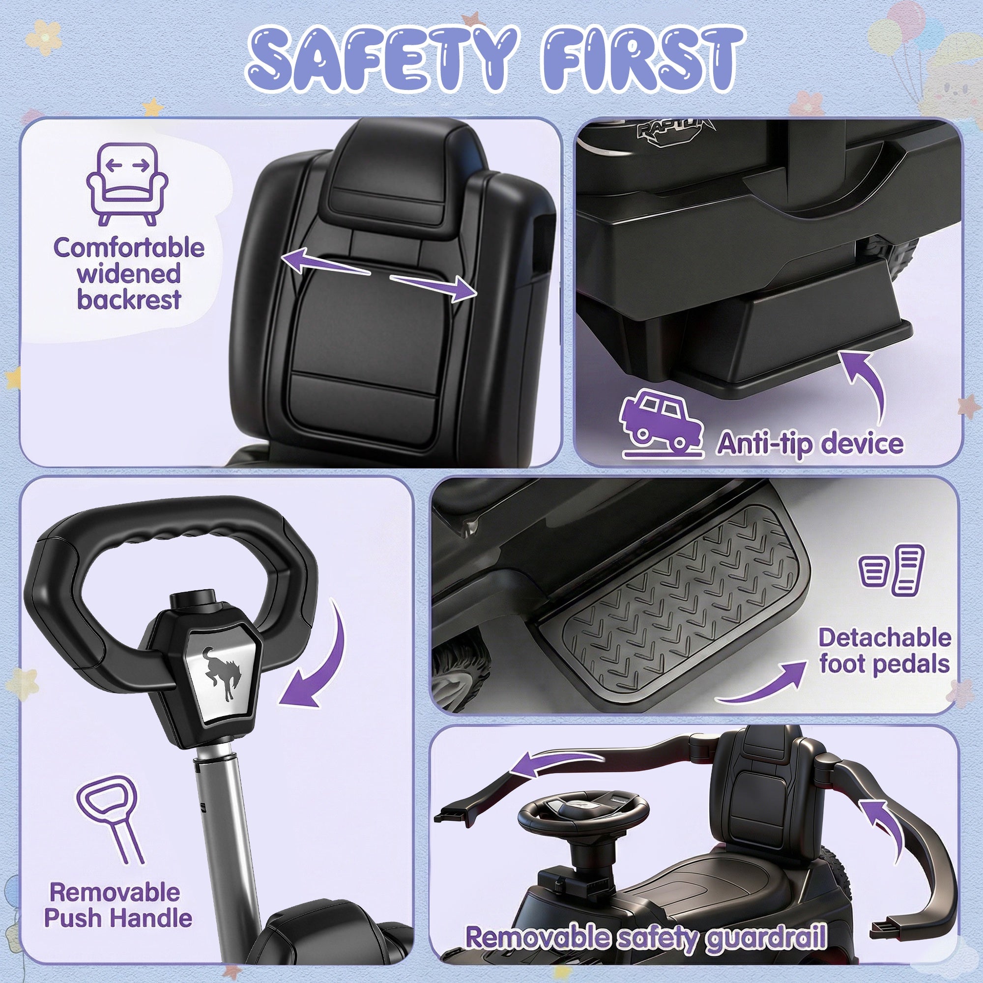 iYofe Kids Ride on Push Car, Licensed Ford Bronco Raptor Toddlers Ride on Toys with Horn, Music, Handle, Under Seat Storage, Kids Push Car for Toddlers 18 Months +, Black