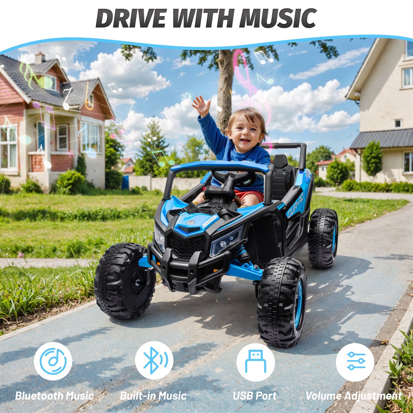 iYofe 24V Ride on Toys for Big Kids, Kids Ride on Car for Boys Girls 3-6, Powered Ride on UTV Electric Cars for Kids with Remote Control, Bluetooth Music, LED Lights, 4 Wheels Spring Suspension, Blue