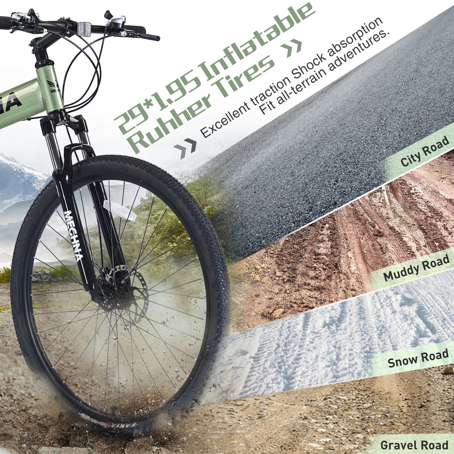 29 inch Folding Mountain Bikes, Mens Mountain Bicycle w/ Disc Brakes, 21 Speed Hybrid Bike for Adults Men Women, City Commuter Bike for Rider Height 5'4"-6'2", 85% assembled (Green)