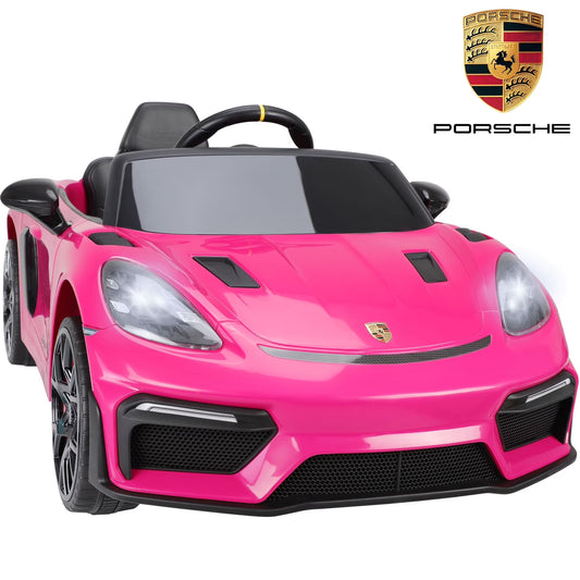 Porsche 718 Spyder 12V Powered Ride on Toys Car for Kids, 4 Wheel Suspension Ride on Cars with Remote Control, Bluetooth, Music, LED, Safety Belts, Training Wheels, Electric Car for Kids Toddler 3-6