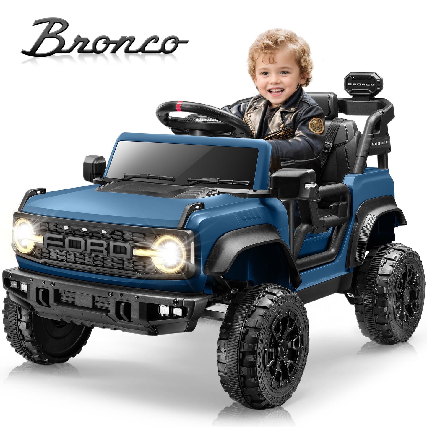 Preorder 12V Ford Bronco Powered Ride on Cars for Kids, Licensed Ride on SUV Truck Toy with Parent Remote Control, Electric Car for Girls Boys 3-5 w/Music Player/LED Headlights/Safety Belt, Red