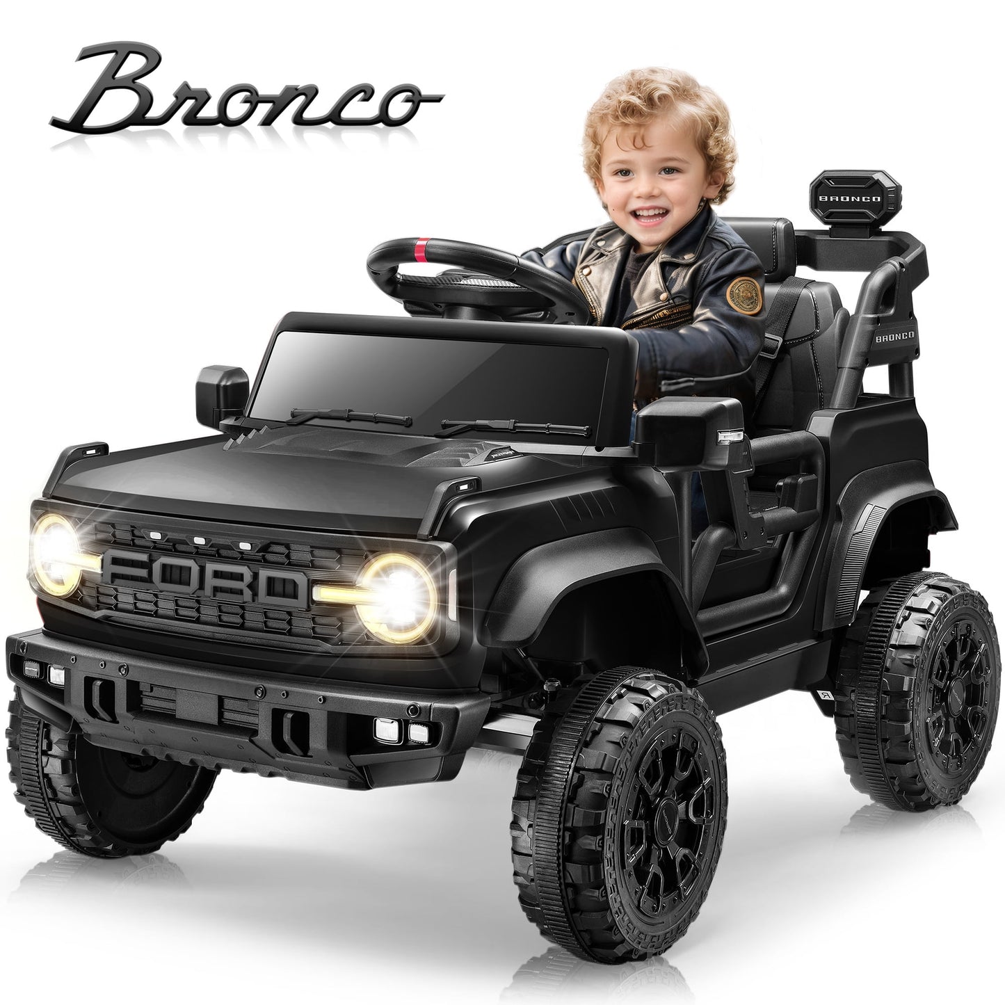 Preorder 12V Ford Bronco Powered Ride on Cars for Kids, Licensed Ride on SUV Truck Toy with Parent Remote Control, Electric Car for Girls Boys 3-5 w/Music Player/LED Headlights/Safety Belt, Red