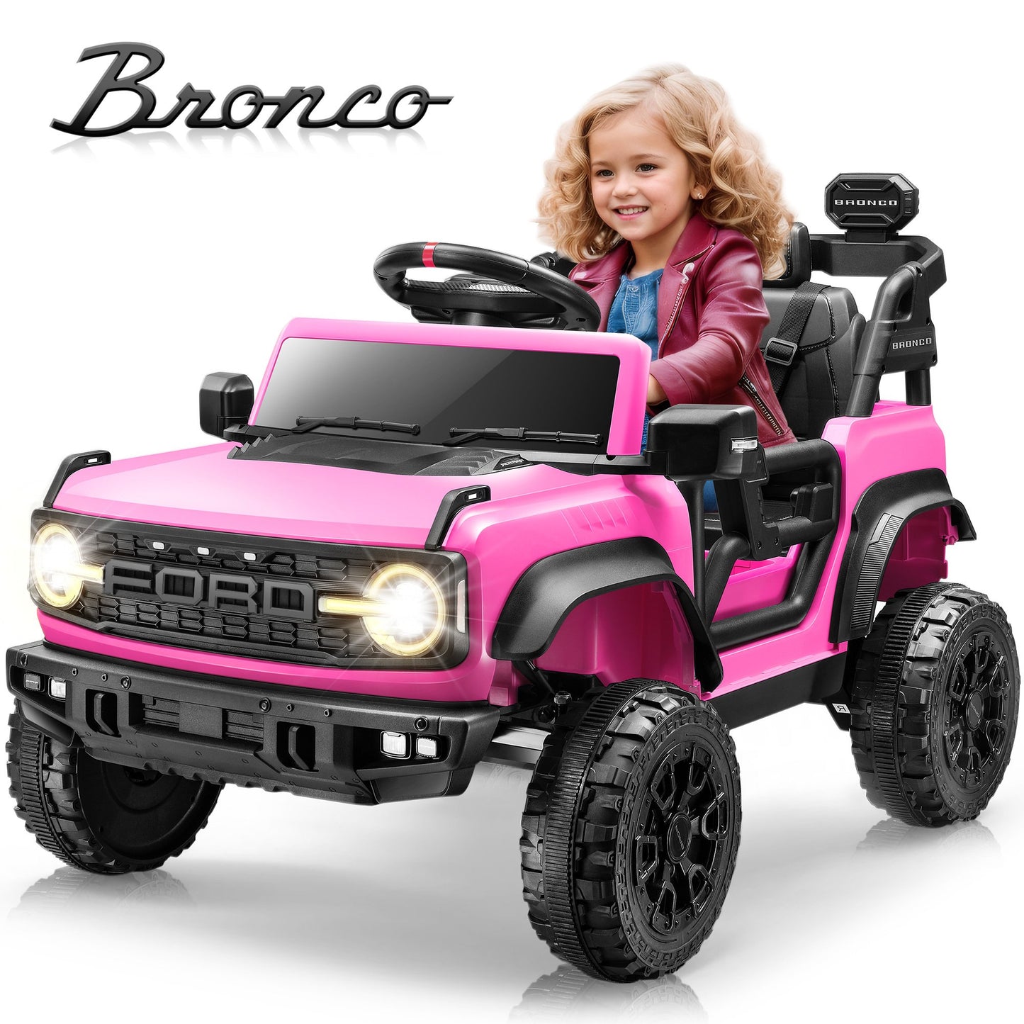 Preorder 12V Ford Bronco Powered Ride on Cars for Kids, Licensed Ride on SUV Truck Toy with Parent Remote Control, Electric Car for Girls Boys 3-5 w/Music Player/LED Headlights/Safety Belt, Red