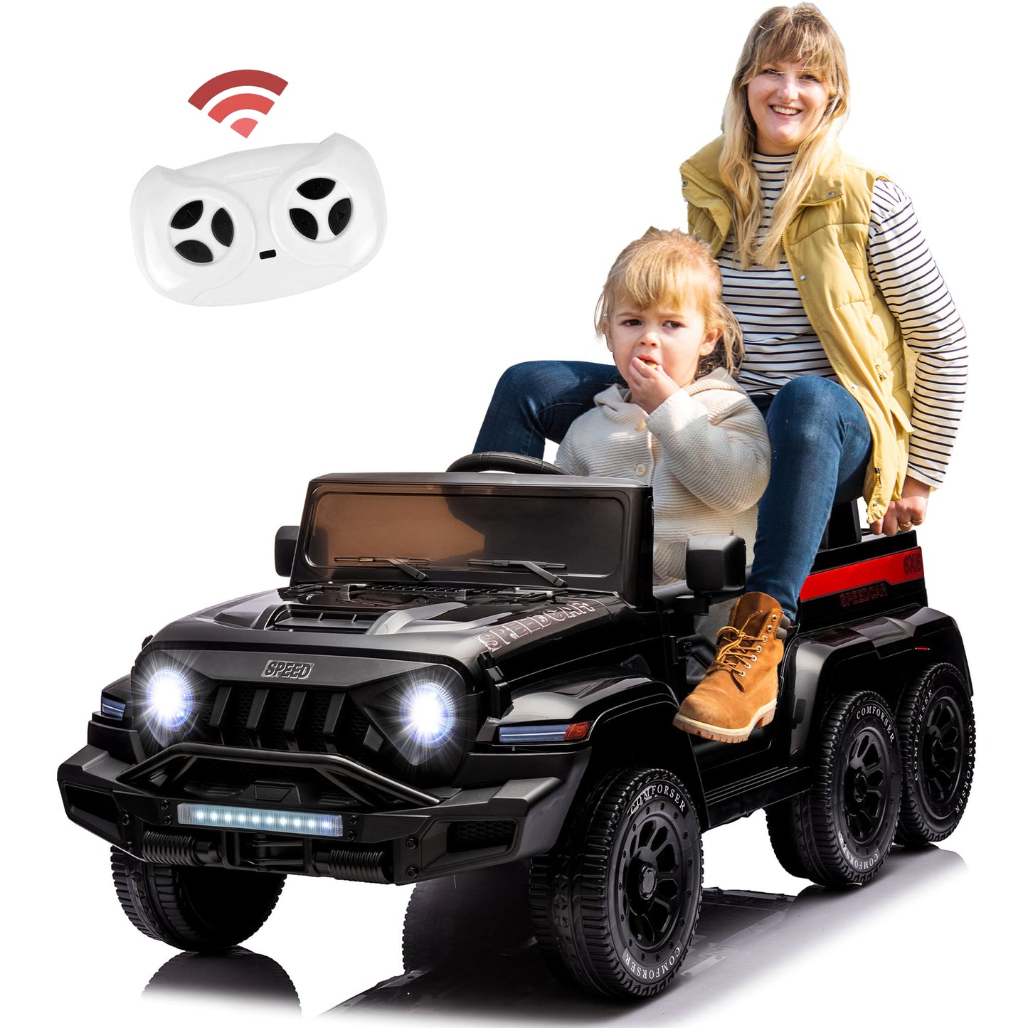 24V 2 Seats Ride on Car with Remote Control Ride on Toy for Boys and Girls 3-6 Years Old Electric Vehicle for Kids Ride on Truck, Bluetooth, Swing Mode