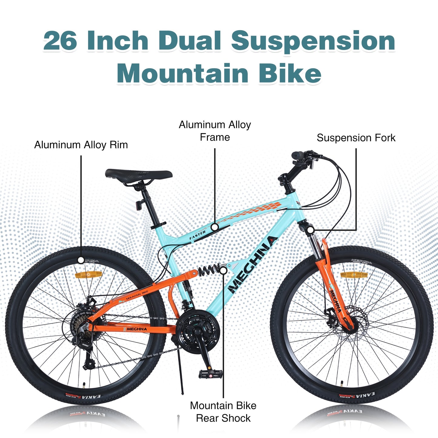 26 inch Mountain Bikes for Adults, 21 Speed Mountain Bicycle w/ Dual Suspension, Commute Bike w/ Disc Brakes, City Bike, Street Bicycles for Mens Womens, Aluminum Alloy Frame, 85% assembled