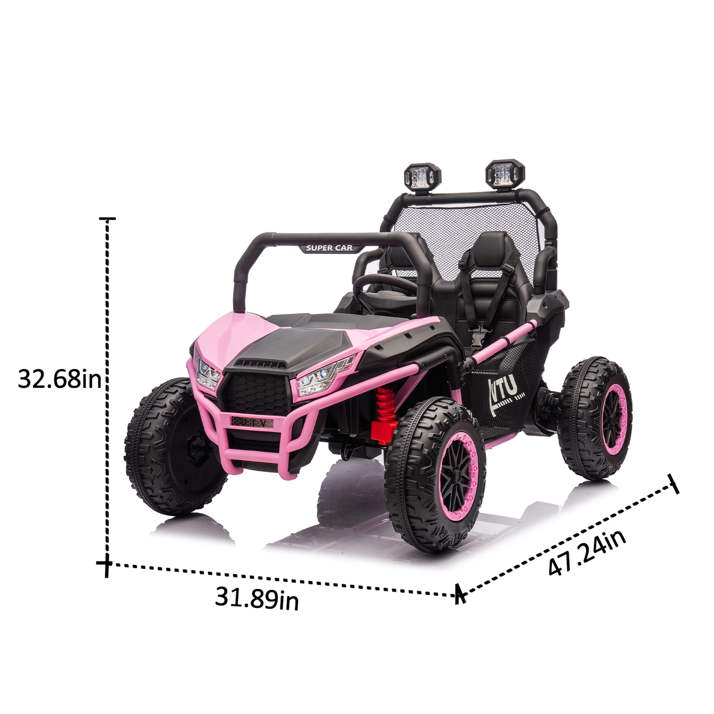 24V 2 Seater Ride on Car for Kids, Powered Ride on UTV Toy for Toddlers Boys Girls, Kids Car Electric Vehicle with Remote Control, LED Lights, Bluetooth Music, 3 Speeds, 4 Spring Suspension, Pink