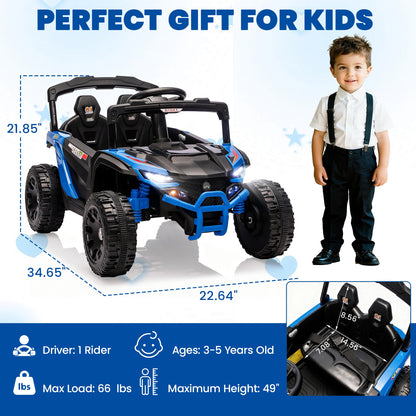 iYofe 24V Powered Ride on Toys with Remote Control, Kids Ride on Car UTV for Boys Girls Ages 3-5, Ride on Vehicles Electric Cars for Kids with Bluetooth, Music, LED Lights, 4 Wheels Suspension, Blue