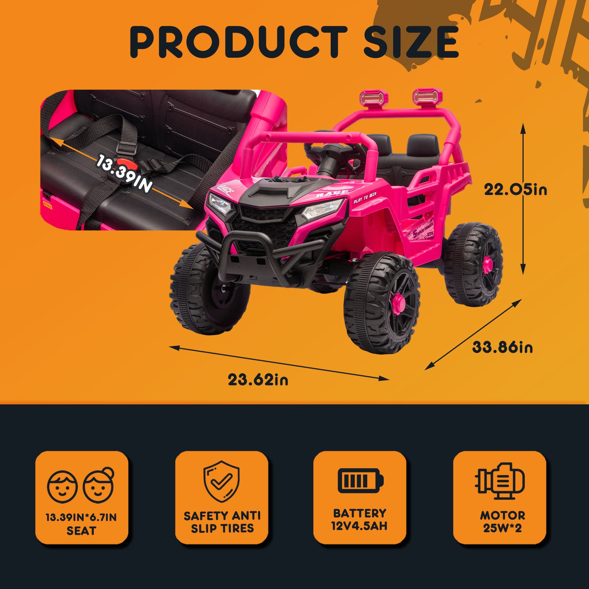 12V Powered Ride on Car UTV, Kids Ride on Toys for Toddlers Ages 3-5, Ride on Vehicles with Remote Control, Bluetooth, Music, 4 Wheels Suspension, Electric Cars for Kids Boys Girls, Pink