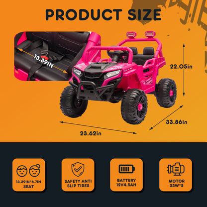 12V Powered Ride on Car UTV, Kids Ride on Toys for Toddlers Ages 3-5, Ride on Vehicles with Remote Control, Bluetooth, Music, 4 Wheels Suspension, Electric Cars for Kids Boys Girls, Pink