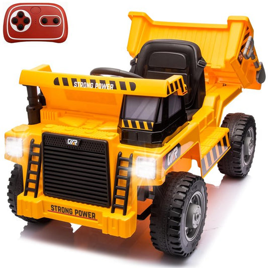 Ride on Dump Truck for Kids, 12V Power Ride on Cars with Remote Control, Bluetooth, Music Play, 4 Wheels Electric Dump Bed, Kid Shovel, Phone Stand, Ride on UTV Toy for Boys and Girls 3-6 Yrs