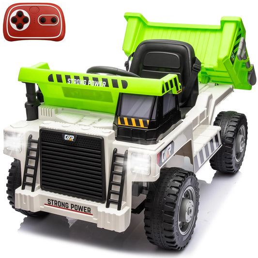 Ride on Dump Truck for Kids, 12V Power Ride on Cars with Remote Control, Bluetooth, Music Play, 4 Wheels Electric Dump Bed, Kid Shovel, Phone Stand, Ride on UTV Toy for Boys and Girls 3-6 Yrs