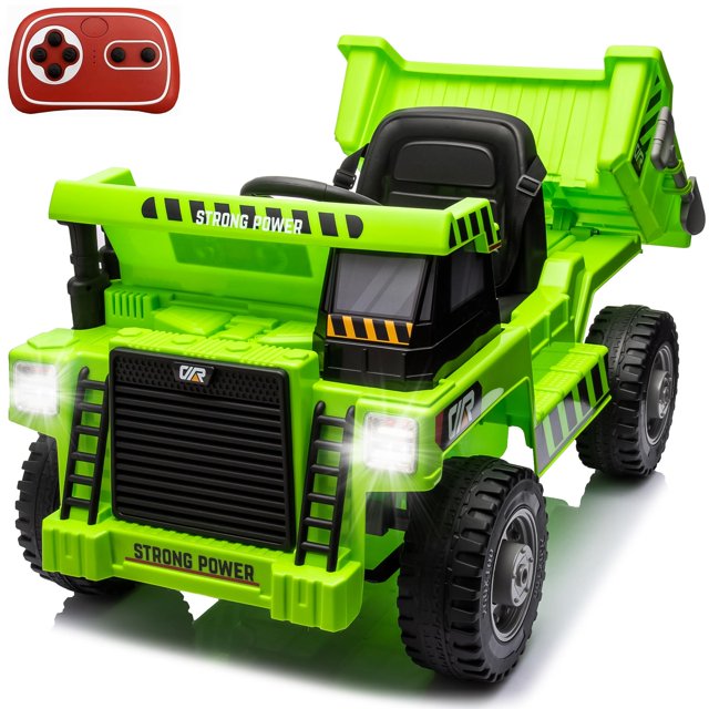 Ride on Dump Truck for Kids, 12V Power Ride on Cars with Remote Control, Bluetooth, Music Play, 4 Wheels Electric Dump Bed, Kid Shovel, Phone Stand, Ride on UTV Toy for Boys and Girls 3-6 Yrs