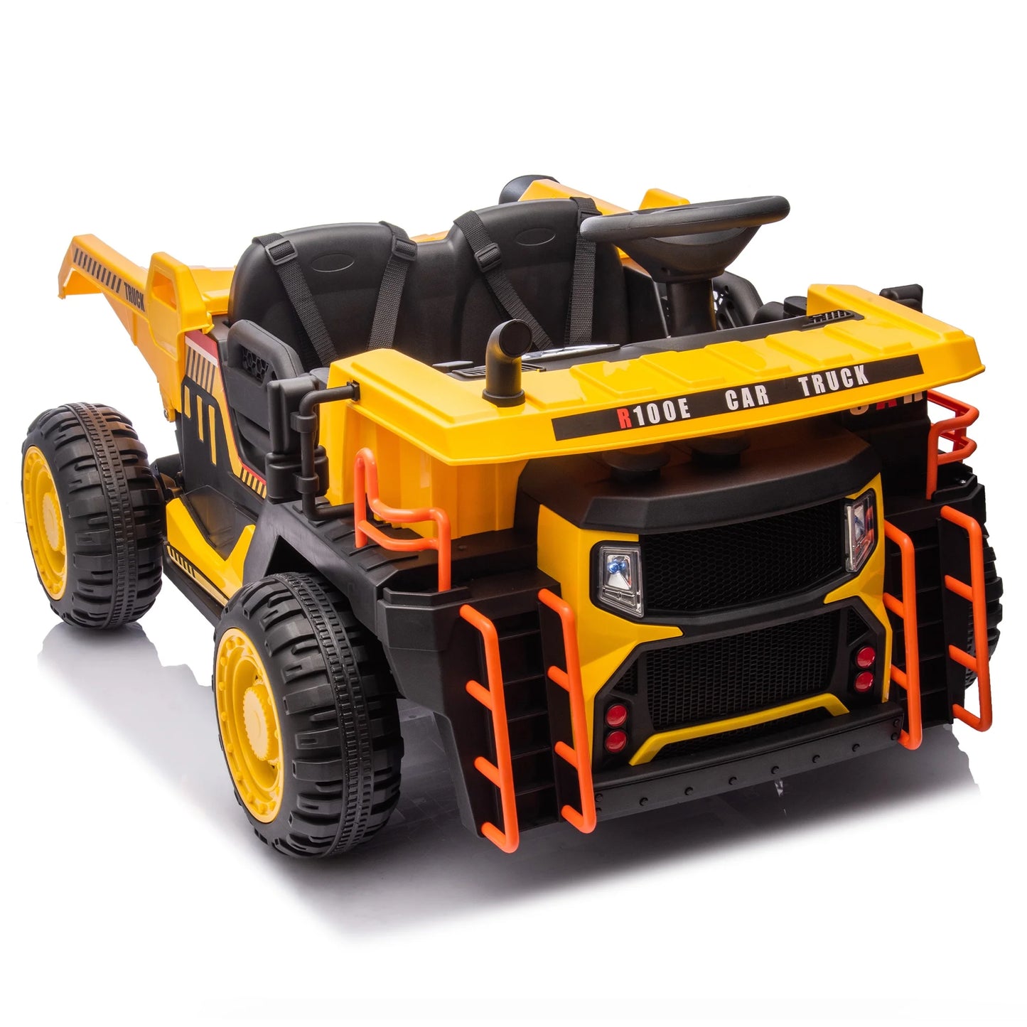 2 Seater Ride on Car with Remote Control, 24V Power Ride on Dump Truck for Kids with Bluetooth, Music, USB, LED Light, Dump Bed, Horn, Rear Wheel Suspension Ride on Toy for Boys Girls 3-6, Black