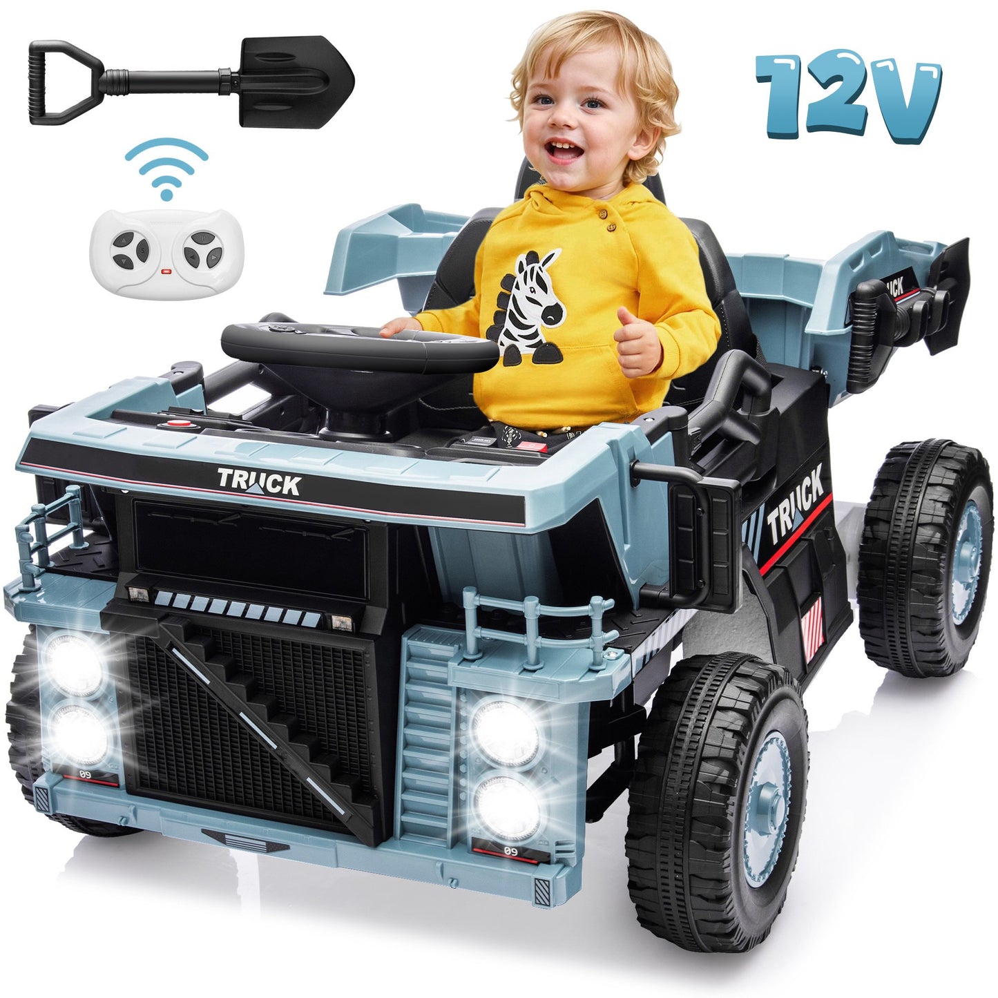 2 Seater Ride on Car with Remote Control, 24V Power Ride on Dump Truck for Kids with Bluetooth, Music, USB, LED Light, Dump Bed, Horn, Rear Wheel Suspension Ride on Toy for Boys Girls 3-6, Black