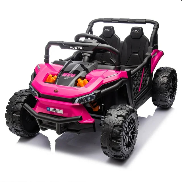 Ride on Toys Cars for Kids, 24V Battery Powered Ride on Truck UTV Car with Remote Control, Bluetooth, Music, LED, Safety Belts, 4 Wheel Suspension Electric Car for Kids Toddler 3-6, Pink