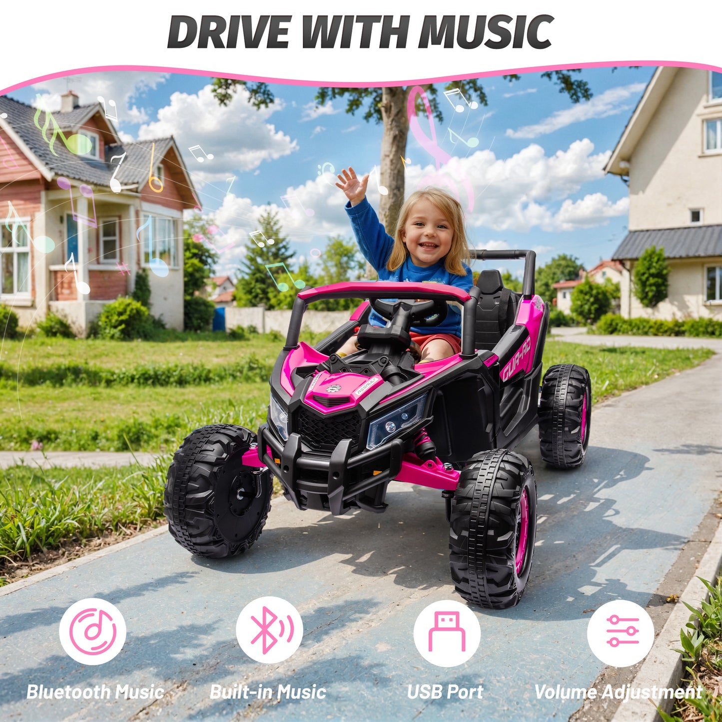 iYofe 24V Ride on Toys for Big Kids, Kids Ride on Car for Boys Girls 3-6, Powered Ride on UTV Electric Cars for Kids with Remote Control, Bluetooth Music, LED Lights, 4 Wheels Spring Suspension, Pink