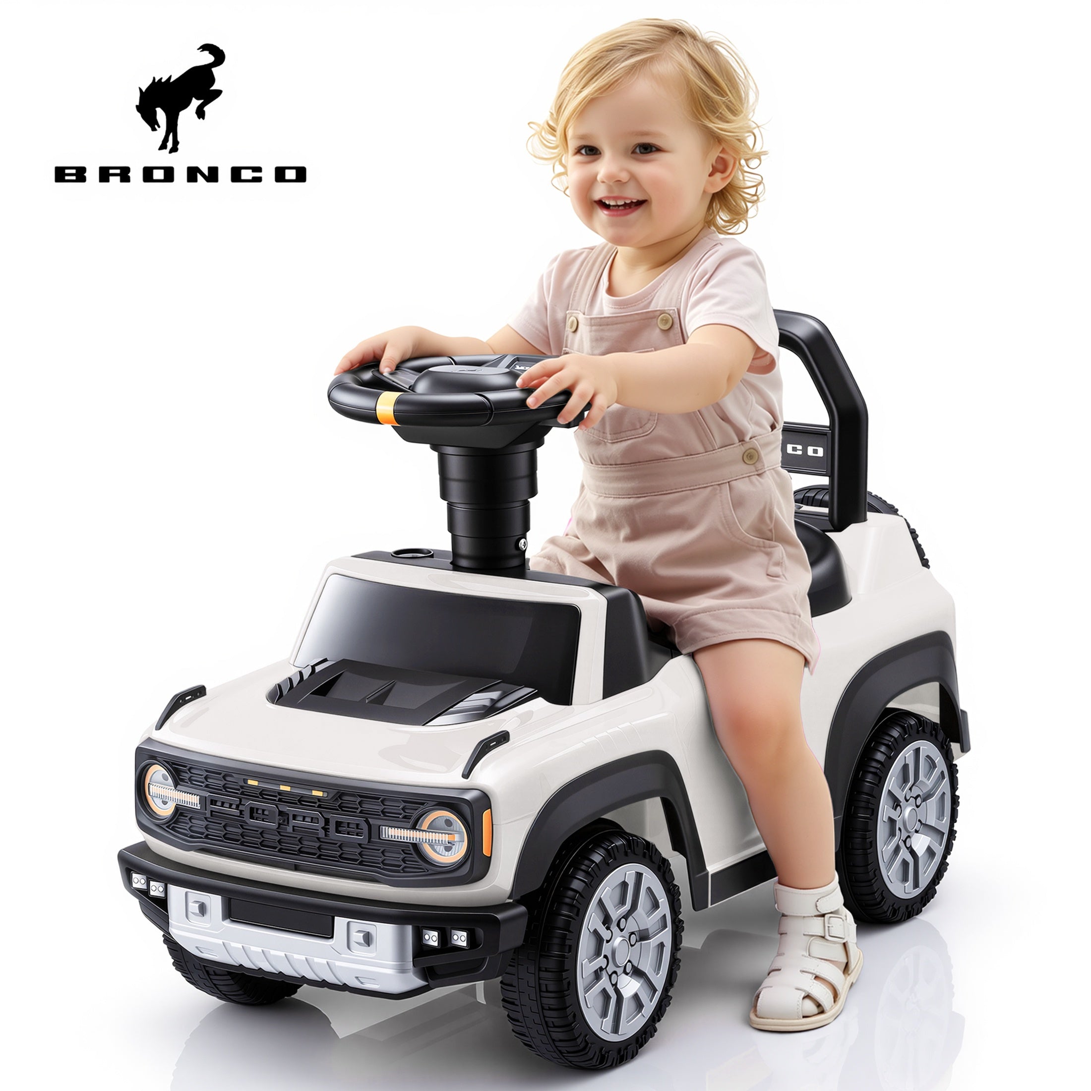 iYofe Kids Ride on Push Car 2 in 1, Ford Bronco Raptor Toddlers Ride on Push Toys with Horn, Music, Handle, Under Seat Storage, Ride on Toys for Toddlers 18 Months +, White
