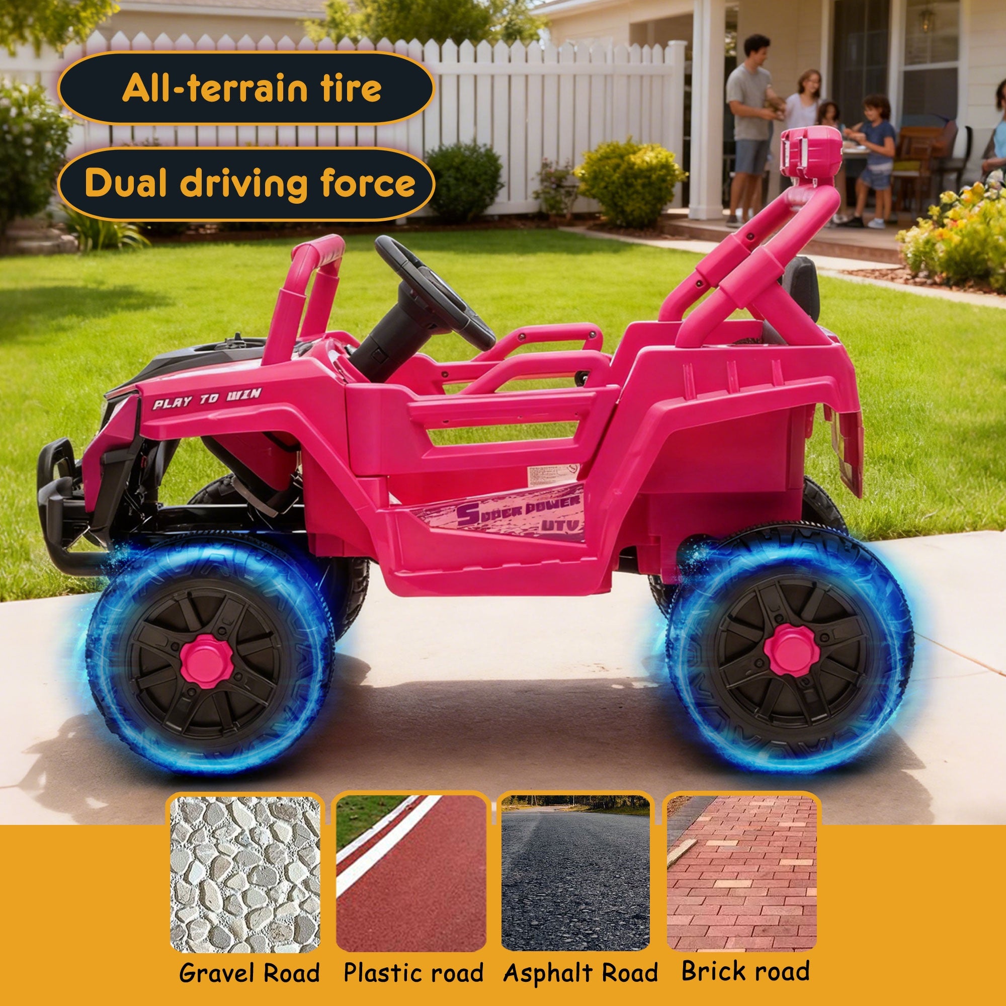 12V Powered Ride on Car UTV, Kids Ride on Toys for Toddlers Ages 3-5, Ride on Vehicles with Remote Control, Bluetooth, Music, 4 Wheels Suspension, Electric Cars for Kids Boys Girls, Pink