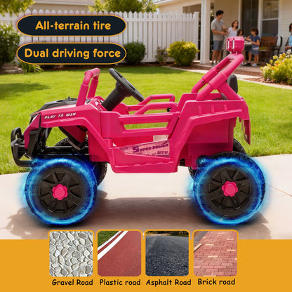 12V Powered Ride on Car UTV, Kids Ride on Toys for Toddlers Ages 3-5, Ride on Vehicles with Remote Control, Bluetooth, Music, 4 Wheels Suspension, Electric Cars for Kids Boys Girls, Pink