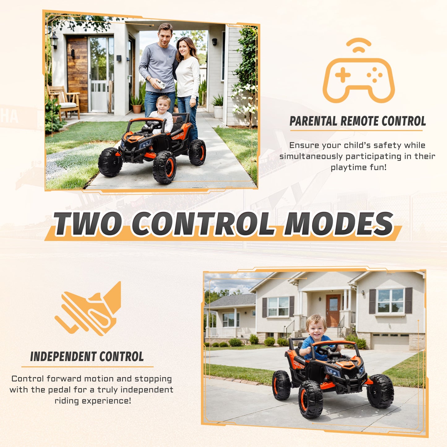 iYofe 24V Ride on Toys for Big Kids, Kids Ride on Car for Boys Girls 3-6, Powered Ride on UTV Electric Cars for Kids w/ Remote Control, Bluetooth Music, LED Lights, 4 Wheels Spring Suspension, Orange