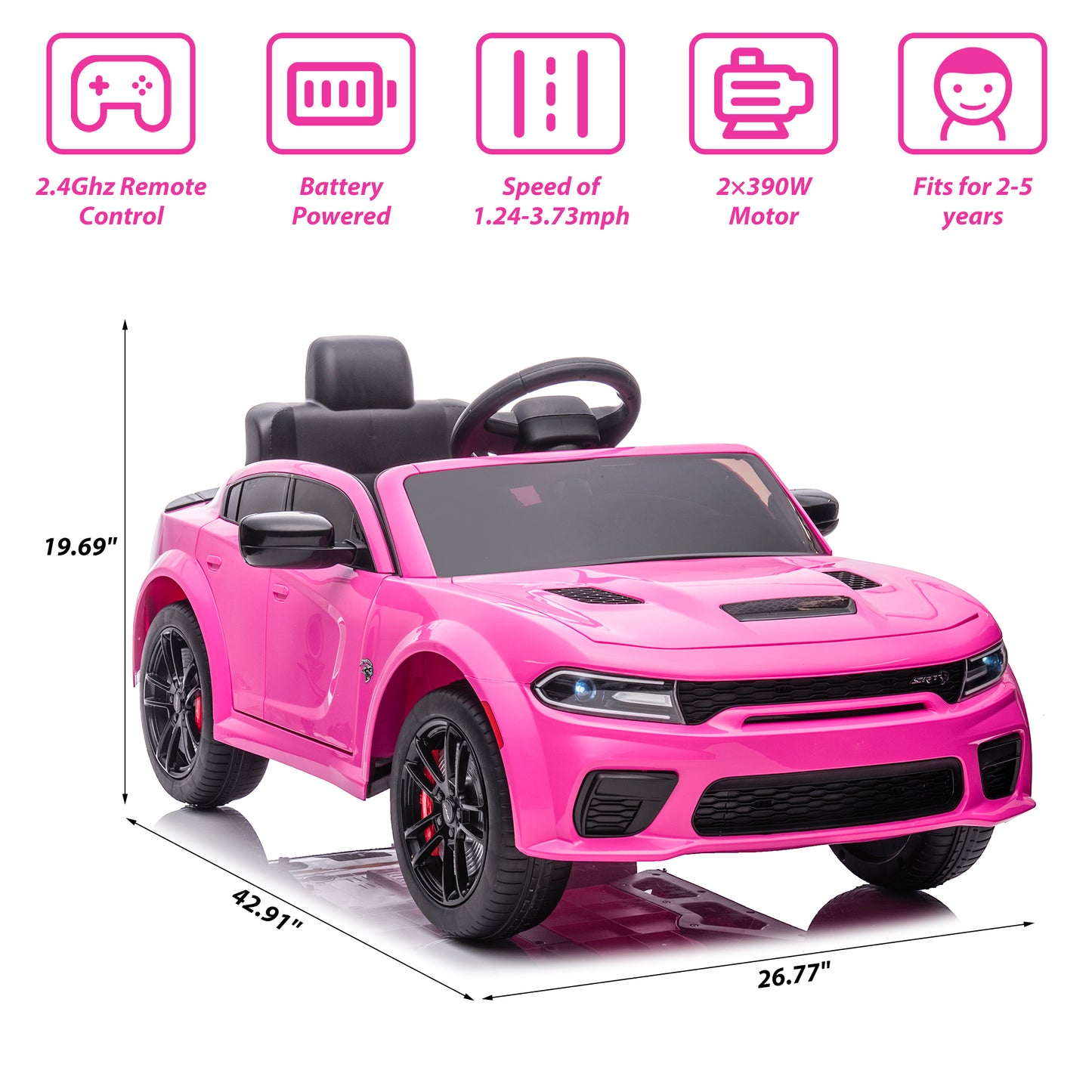 iYofe 12V Ride On Car for Kids, Licensed DODGE Girls Ride On Truck with Remote Control, LED Lights, MP3, USB, Battery Powered Ride On Toys for 2-5 Year Olds Boys Girls Birthday Christmas Gifts, Pink