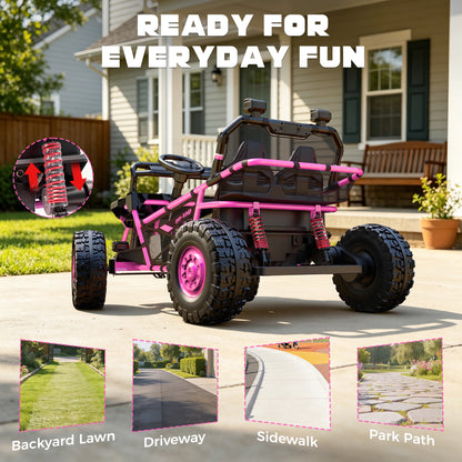 iYofe 36V Electric Ride on Car for Big Kids, 2 Seater Powered Ride on Vehicle for Boys Girls, Kids Electric Car with Bluetooth, FM Radio, Rear Wheel Spring Suspension, 5-8 MPH Speed, Pink