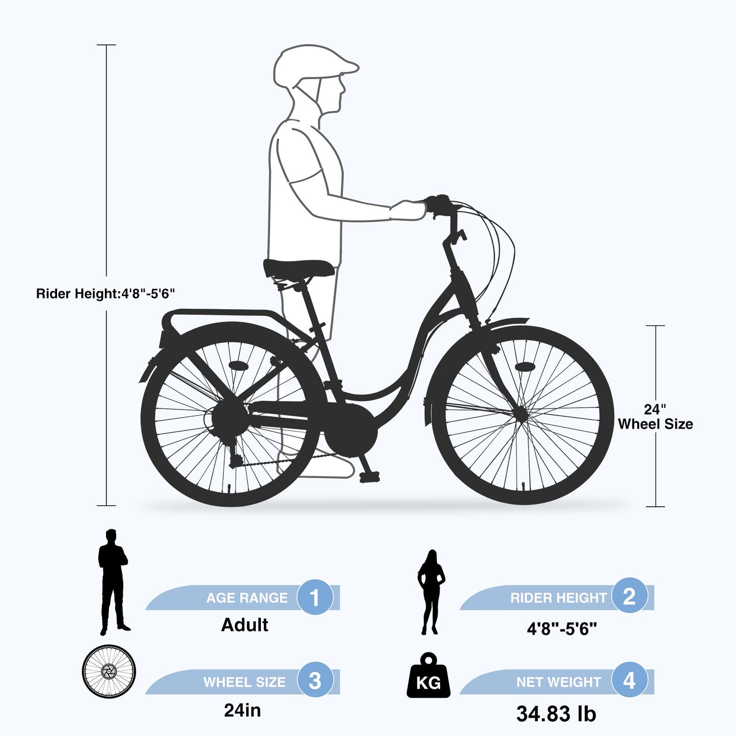 iYofe 24 inch Kids Bike for Girls Aged 8-12 with Hand Brakes, 7 Speed Children's Beath Cruiser Bike with Backseat, Hybrid Bicycle, 85% Assembled