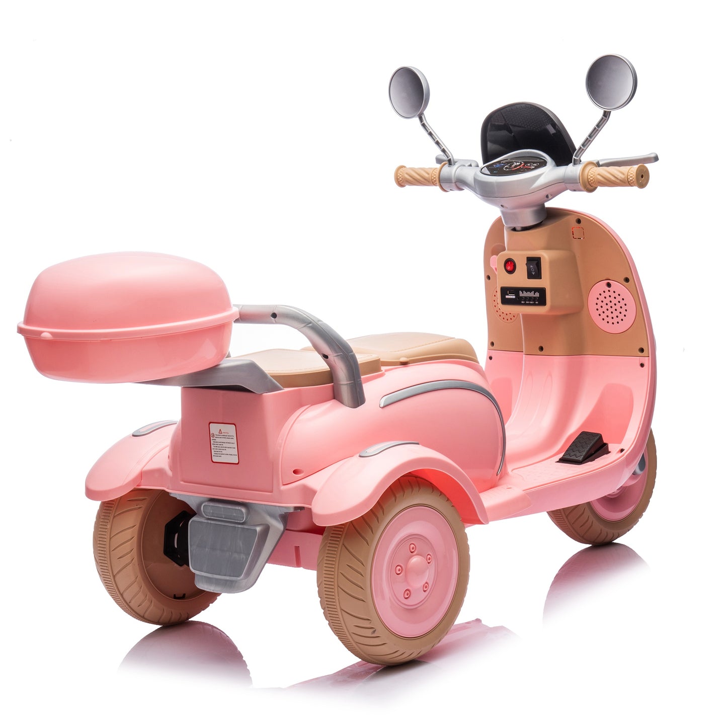 iYofe 2 Seater 12V Ride on Motorcycle for Kids, Battery Powered Ride on Toys 3 Wheels Kids Electric Motorcycle with Bluetooth, Music Player, Back Seat Flip Adult Seat, Storage Box, Pink