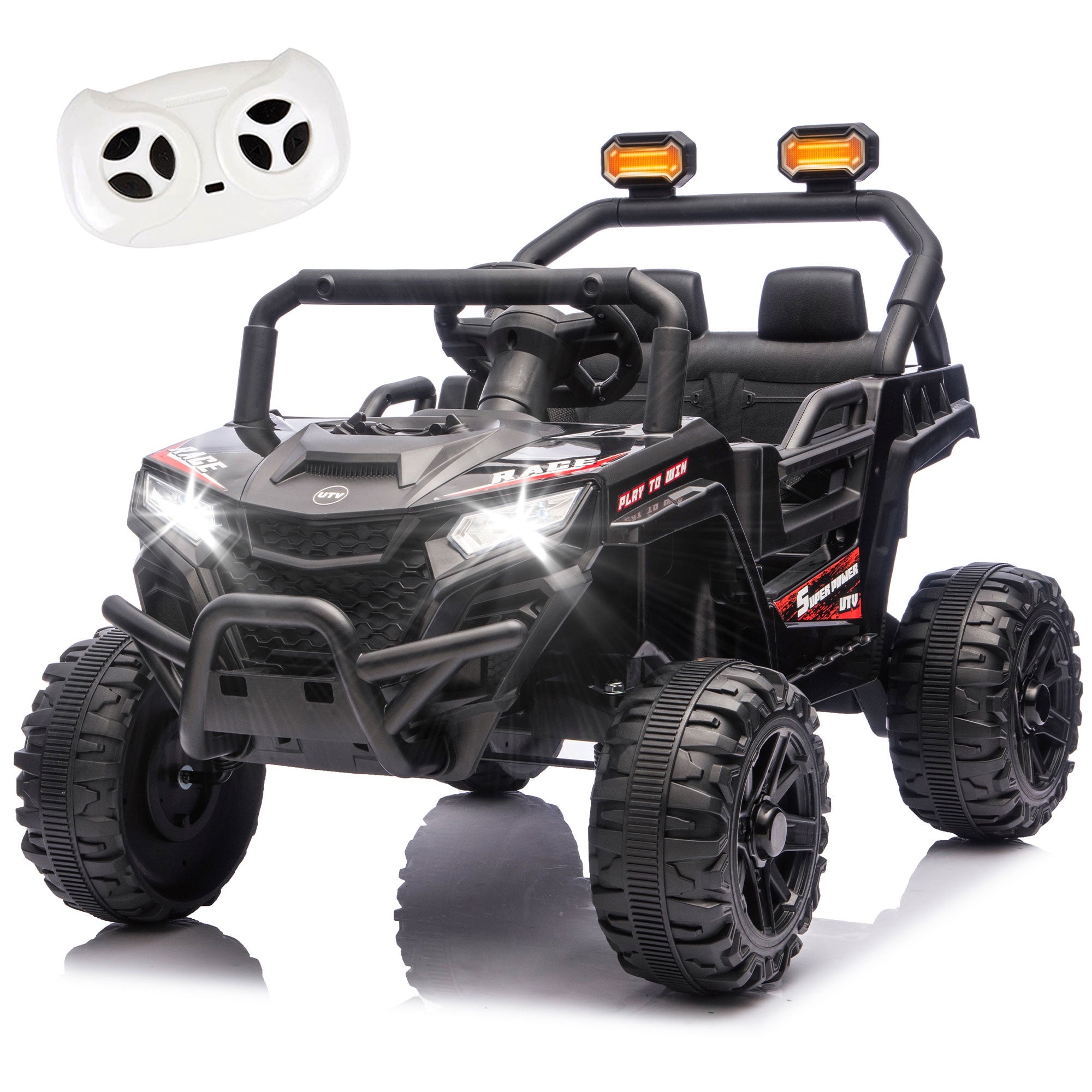 12V Powered Ride on Car UTV, Kids Ride on Toys for Toddlers Ages 3-5, Ride on Vehicles with Remote Control, Bluetooth, Music, 4 Wheels Suspension, Electric Cars for Kids Boys Girls, Black