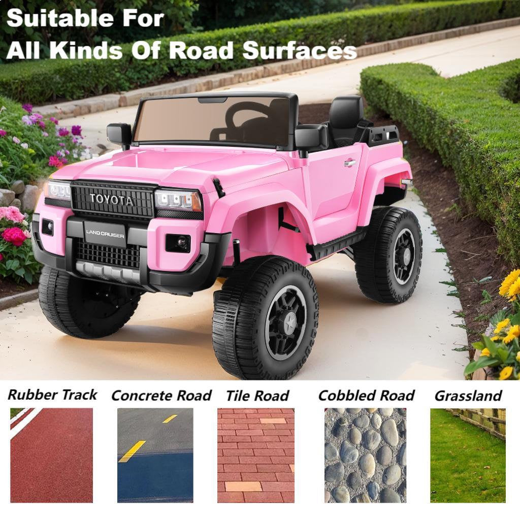 24V 2 Seater Ride on Cars, Licensed Toyota LC250 Powered Ride on Toy Truck with Remote Control, Kids Cars Electric Vehicles for Kids 3-8 Gifts with Bluetooth/Music/USB Ports/Shovel, 4 Wheelers, Pink