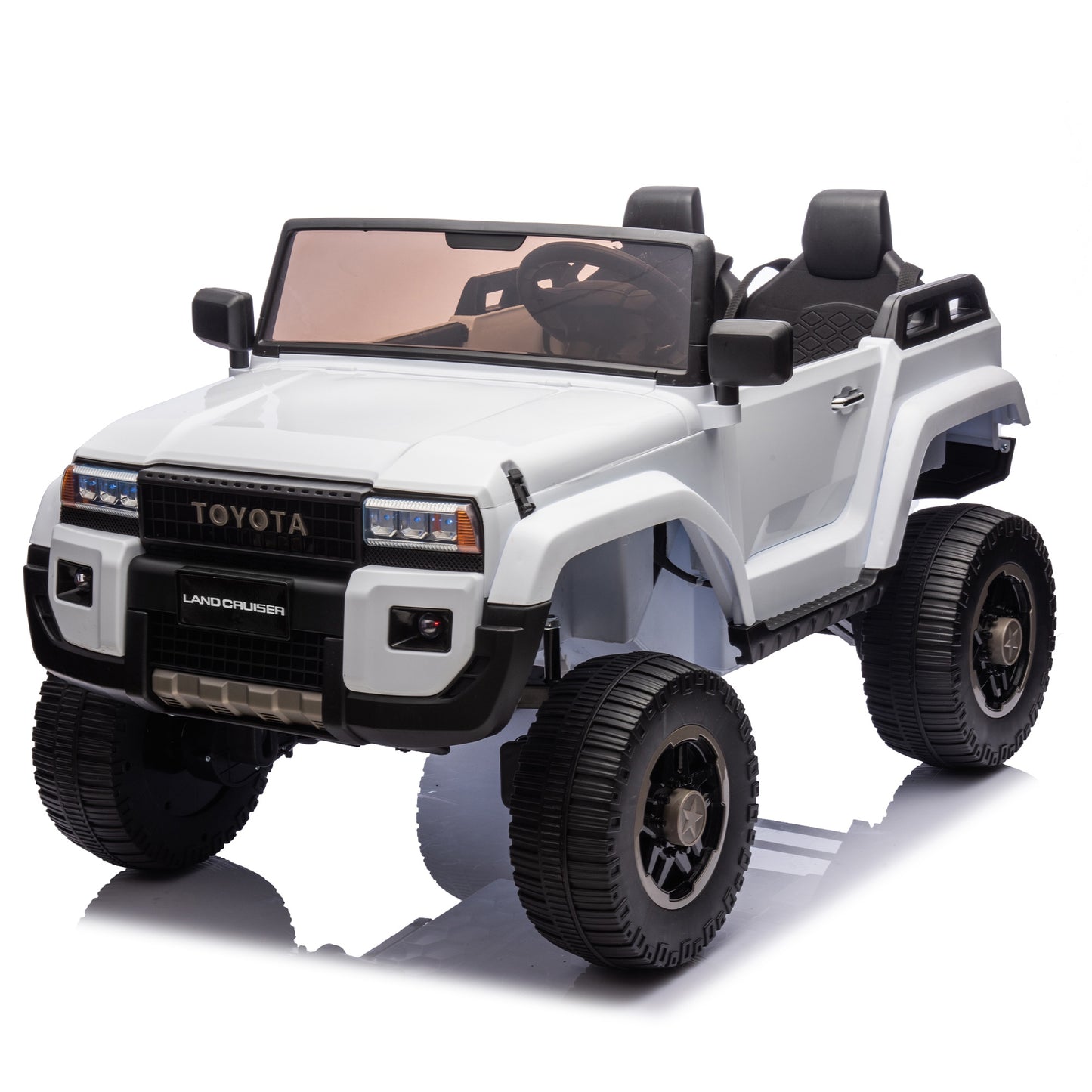 24V 2 Seater Ride on Cars, Licensed Toyota LC250 Powered Ride on Toy Truck with Remote Control, Kids Cars Electric Vehicles for Kids 3-8 Gifts with Bluetooth/Music/USB Ports/Shovel, 4 Wheelers, White