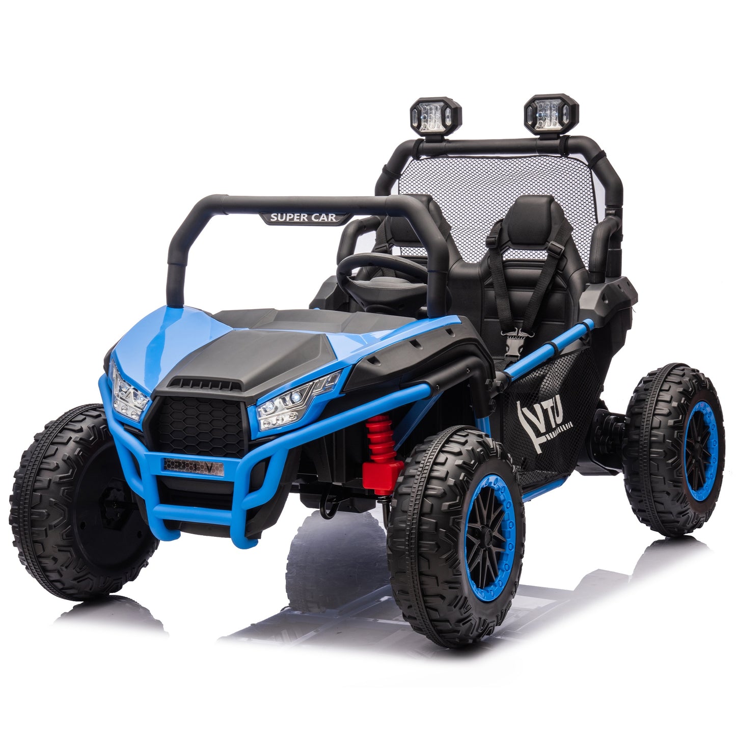 24V 2 Seater Ride on Car for Kids, Powered Ride on UTV Toy for Toddlers Boys Girls, Kids Car Electric Vehicle with Remote Control, LED Lights, Bluetooth Music, 3 Speeds, 4 Spring Suspension, Blue