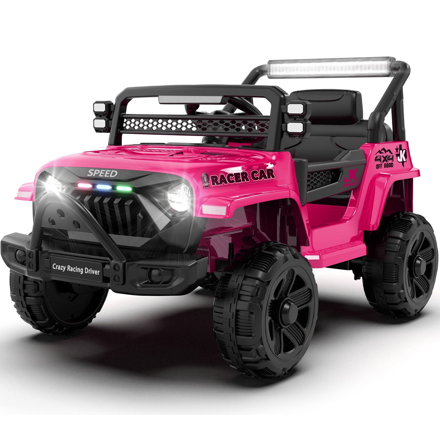 iYofe 12V Ride on Cars with Remote Control, Powered Kids Ride on Toys Truck for Boys Girls Ages 2-5, Toddler Cars Kids Electric Vehicles with Bluetooth Music, USB/MP3 Ports, 4 Wheel Suspension, Pink