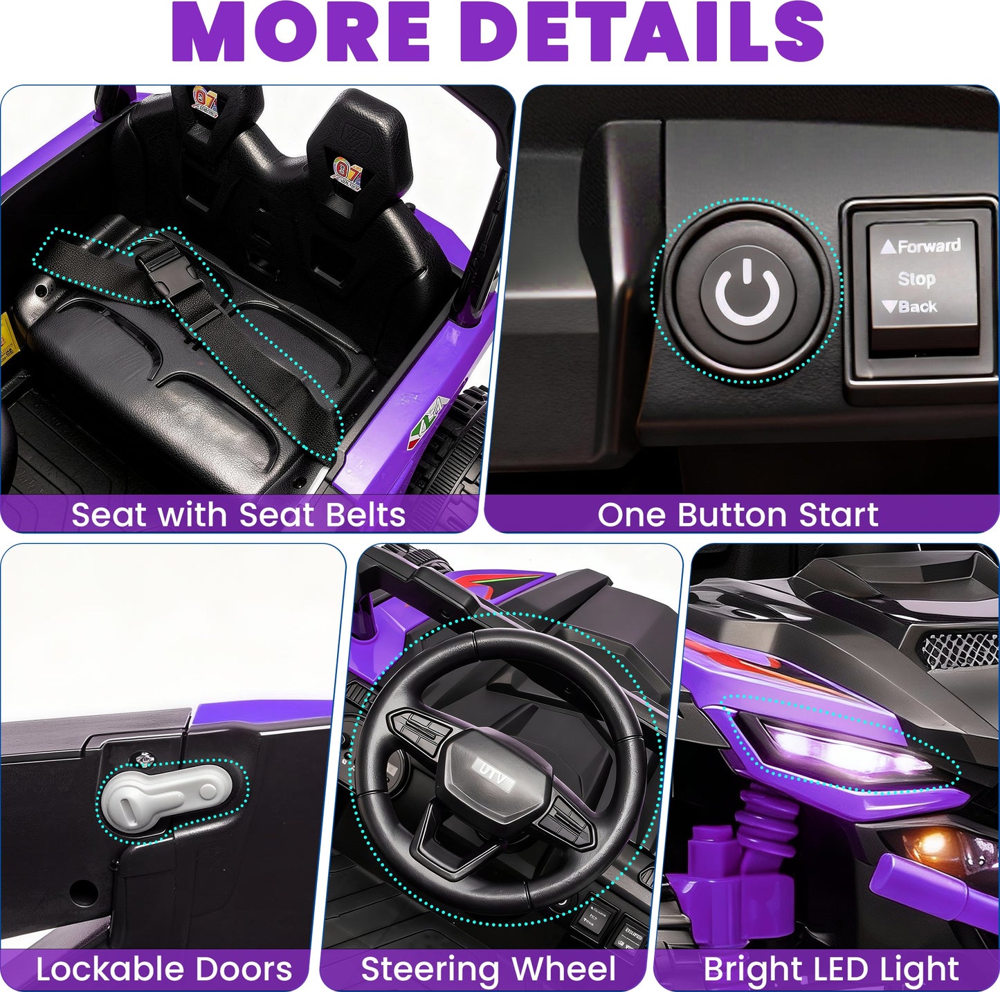 iYofe 24V Powered Ride on Toys with Remote Control, Kids Ride on Car UTV for Boys Girls Ages 3-5, Ride on Vehicles Electric Cars for Kids with Bluetooth, Music, LED Light, 4 Wheels Suspension, Purple