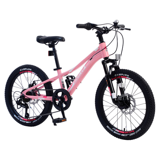 Kids Mountain Bikes 20 inch for Girls and Boys, Shimano 7 Speed Mountain Bycicle with Disc Brakes, 85% Assembled