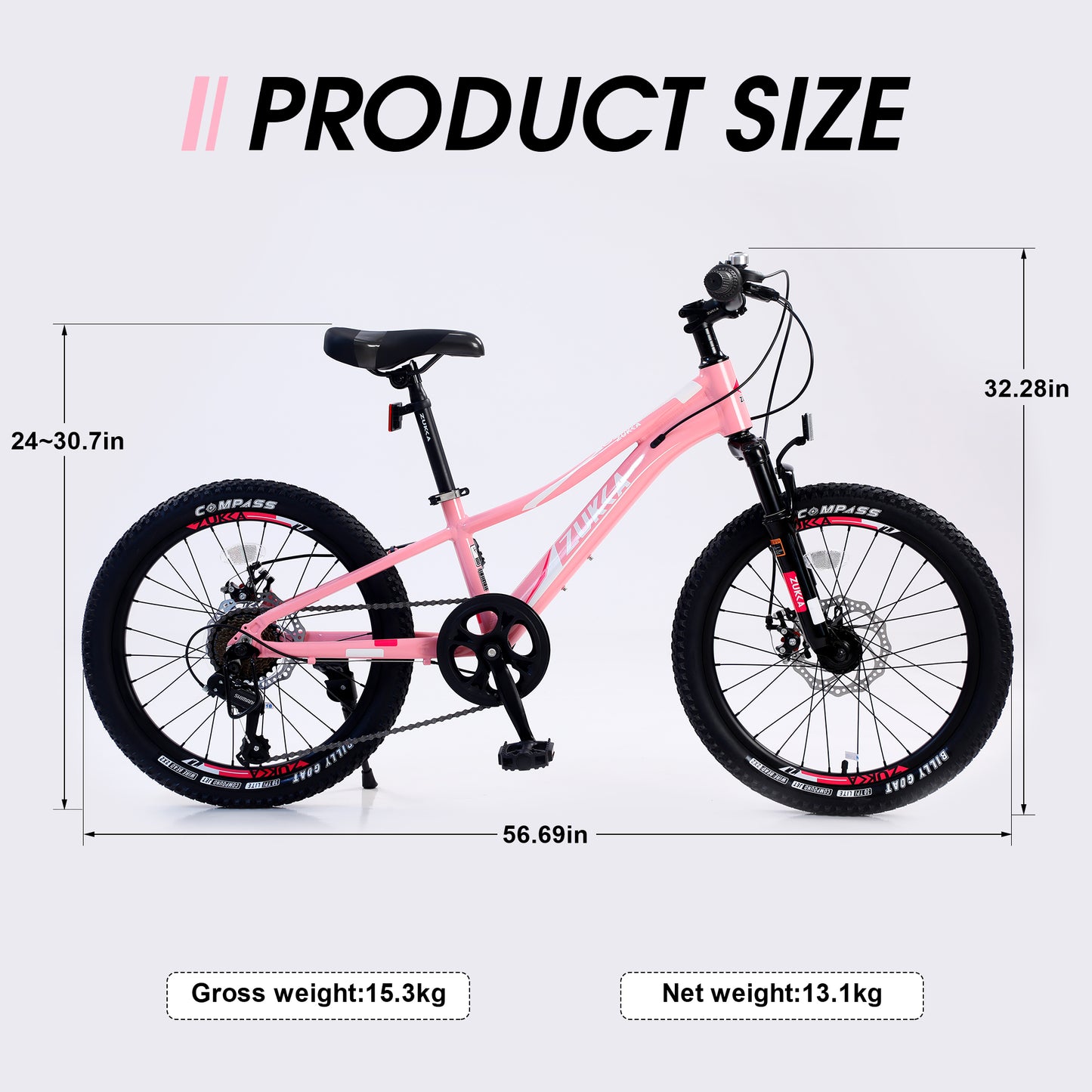 Kids Mountain Bikes 20 inch for Girls and Boys, Shimano 7 Speed Mountain Bycicle with Disc Brakes, 85% Assembled