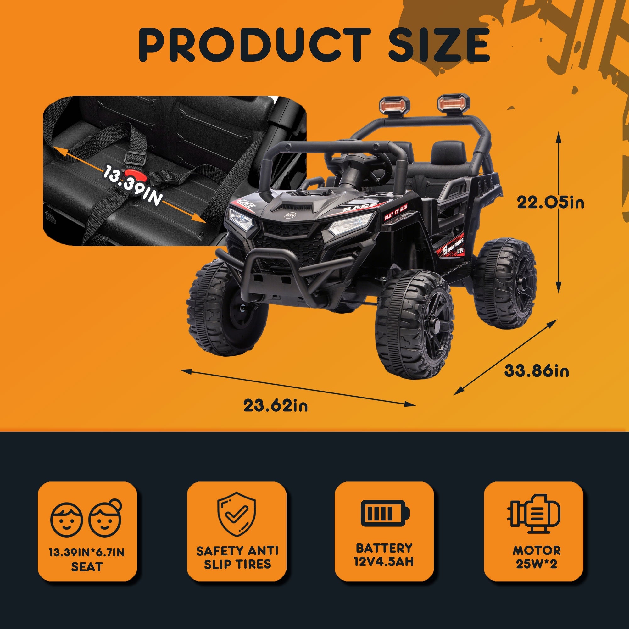 12V Powered Ride on Car UTV, Kids Ride on Toys for Toddlers Ages 3-5, Ride on Vehicles with Remote Control, Bluetooth, Music, 4 Wheels Suspension, Electric Cars for Kids Boys Girls, Black