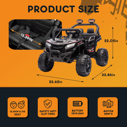 12V Powered Ride on Car UTV, Kids Ride on Toys for Toddlers Ages 3-5, Ride on Vehicles with Remote Control, Bluetooth, Music, 4 Wheels Suspension, Electric Cars for Kids Boys Girls, Black