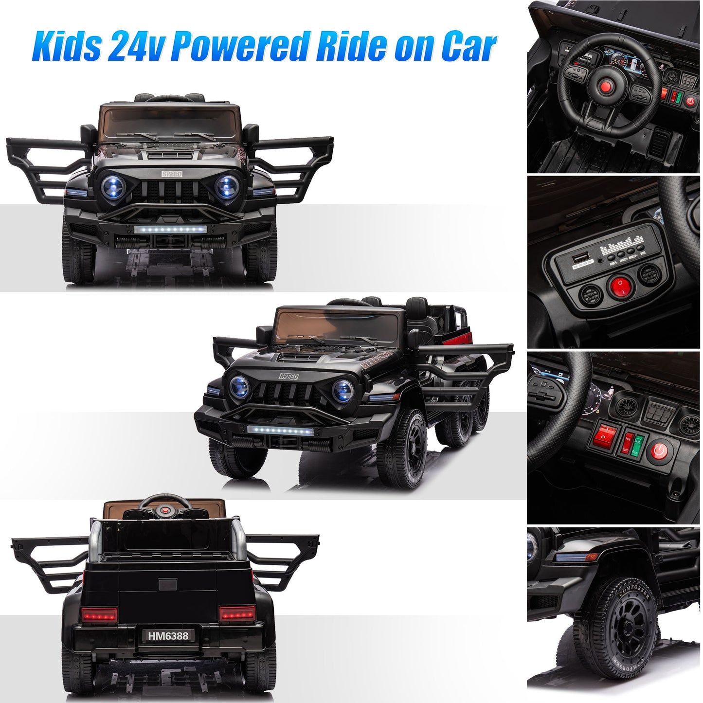 24V 2 Seats Ride on Car with Remote Control Ride on Toy for Boys and Girls 3-6 Years Old Electric Vehicle for Kids Ride on Truck, Bluetooth, Swing Mode