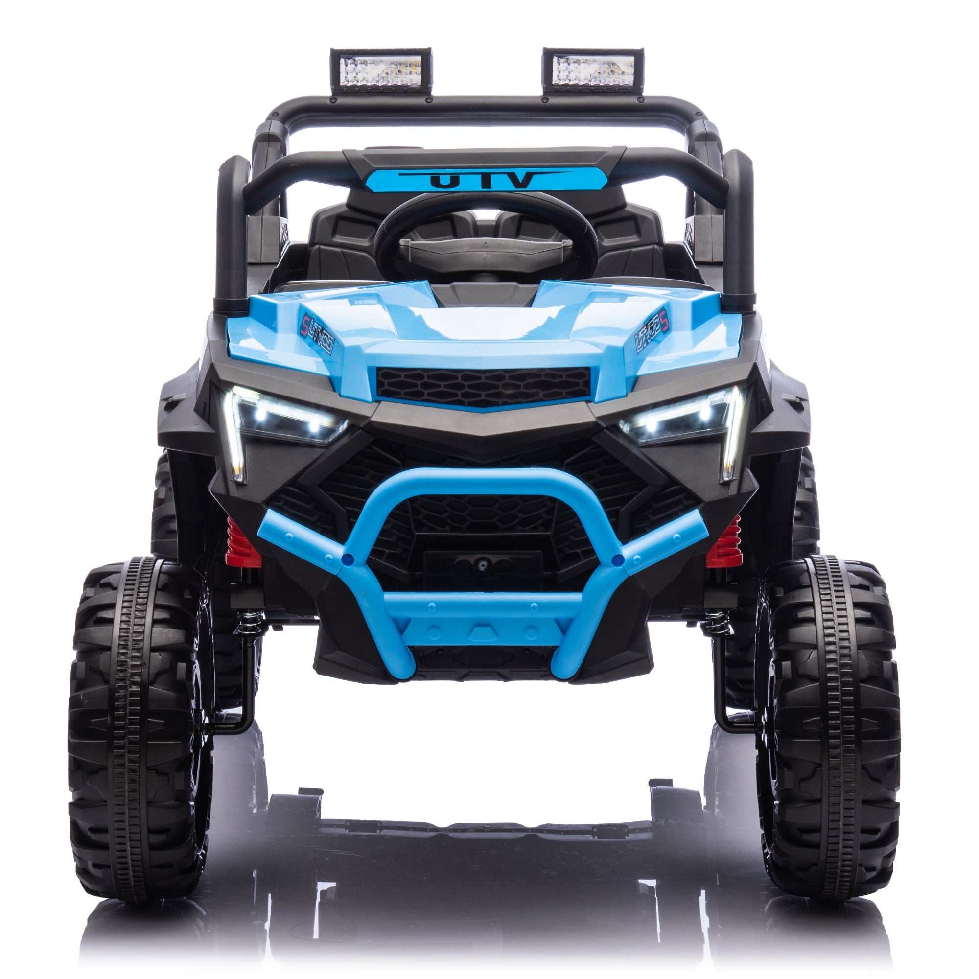 24V Powered Ride on UTV, iYofe Electric Ride on Cars with Remote Control, Bluetooth, Music, LED Lights, Portable Handle, 4 Wheels Suspension, Kids Ride on Toys for Boys Girls Ages 3-6, Blue