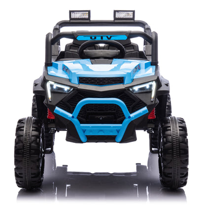 24V Powered Ride on UTV, iYofe Electric Ride on Cars with Remote Control, Bluetooth, Music, LED Lights, Portable Handle, 4 Wheels Suspension, Kids Ride on Toys for Boys Girls Ages 3-6, Blue