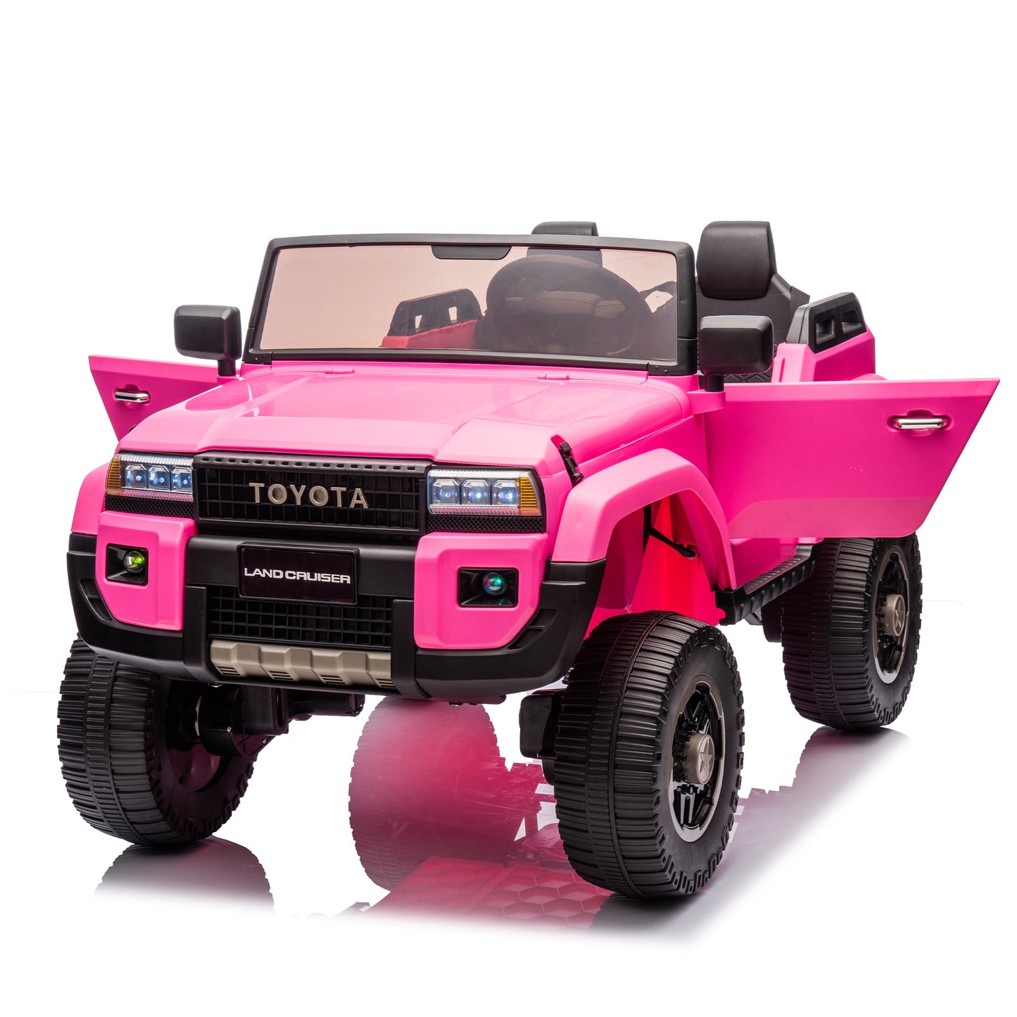 24V 2 Seater Ride on Cars, Licensed Toyota LC250 Powered Ride on Toy Truck with Remote Control, Kids Cars Electric Vehicles for Kids 3-8 Gifts with Bluetooth/Music/USB Ports/Shovel, 4 Wheelers, Pink