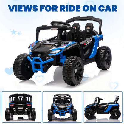 iYofe 24V Powered Ride on Toys with Remote Control, Kids Ride on Car UTV for Boys Girls Ages 3-5, Ride on Vehicles Electric Cars for Kids with Bluetooth, Music, LED Lights, 4 Wheels Suspension, Blue
