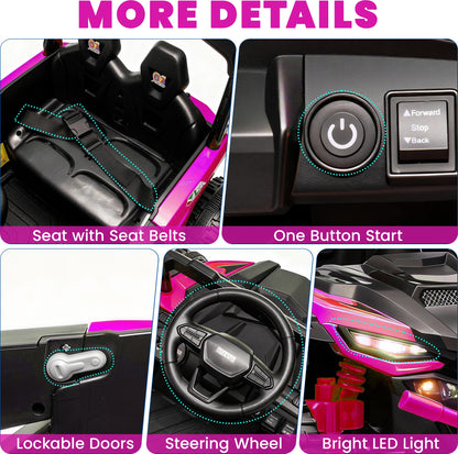 iYofe 24V Powered Ride on Toys with Remote Control, Kids Ride on Car UTV for Boys Girls Ages 3-5, Ride on Vehicles Electric Cars for Kids with Bluetooth, Music, LED Lights, 4 Wheels Suspension, Pink